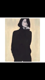 Illustration by Nickie Zimov of a woman in a black hooded sweatshirt against a textured pale background.