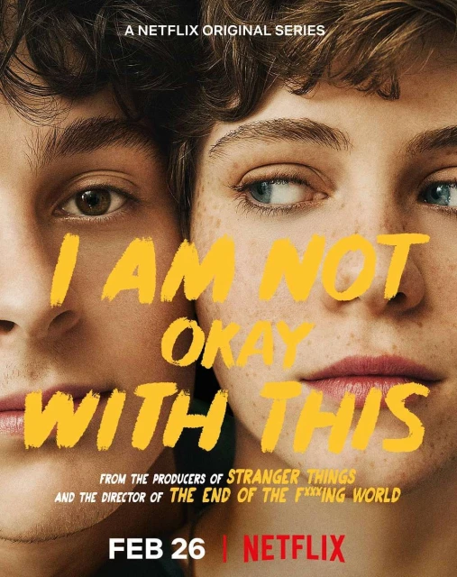 Movie poster featuring a close-up portrait of two young adults, a male and a female, faces pressed together, with yellow text overlay.