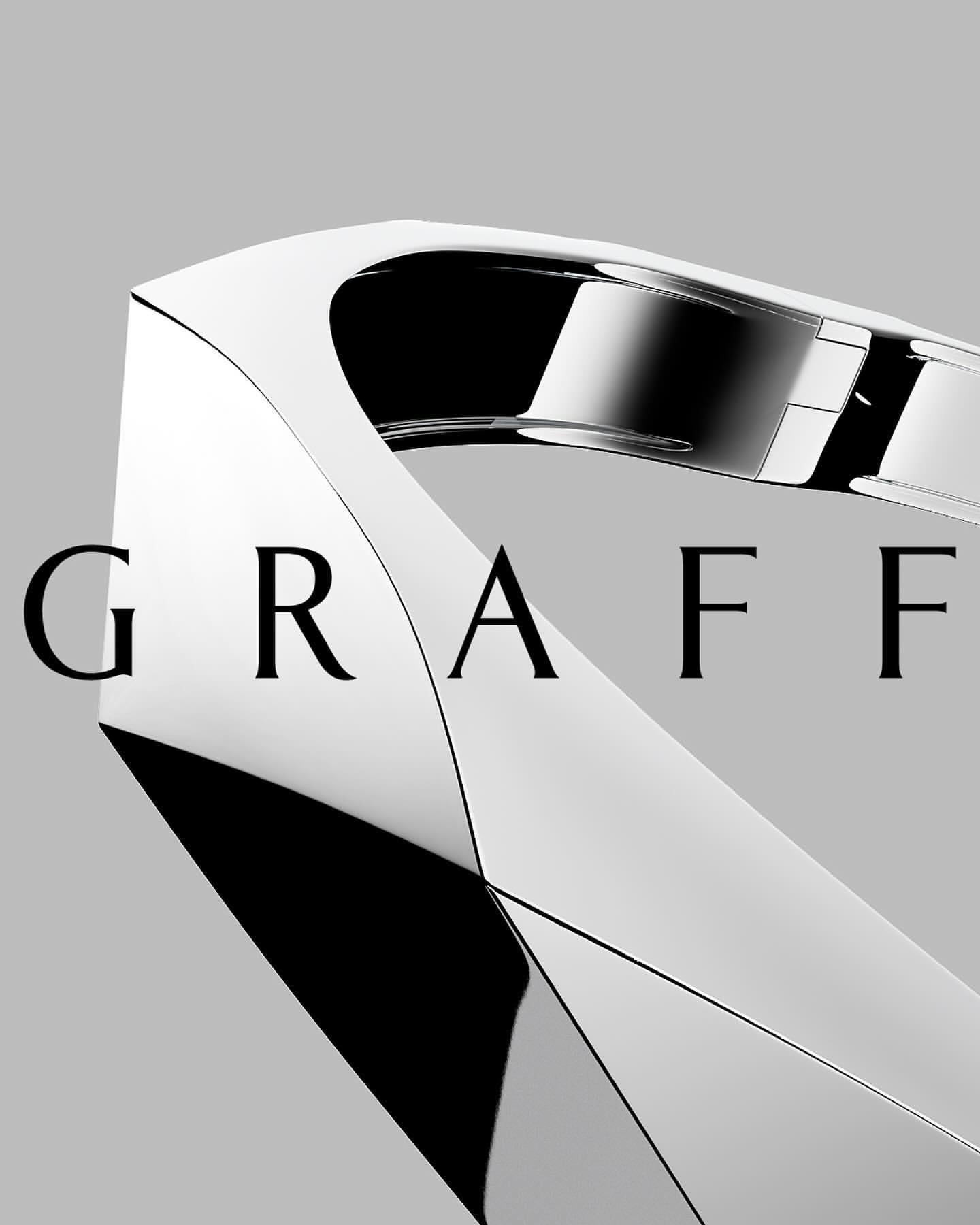 Close-up studio shot of a polished metal ring against a gray backdrop, featuring the GRAFF logo in large, sans-serif typeface.