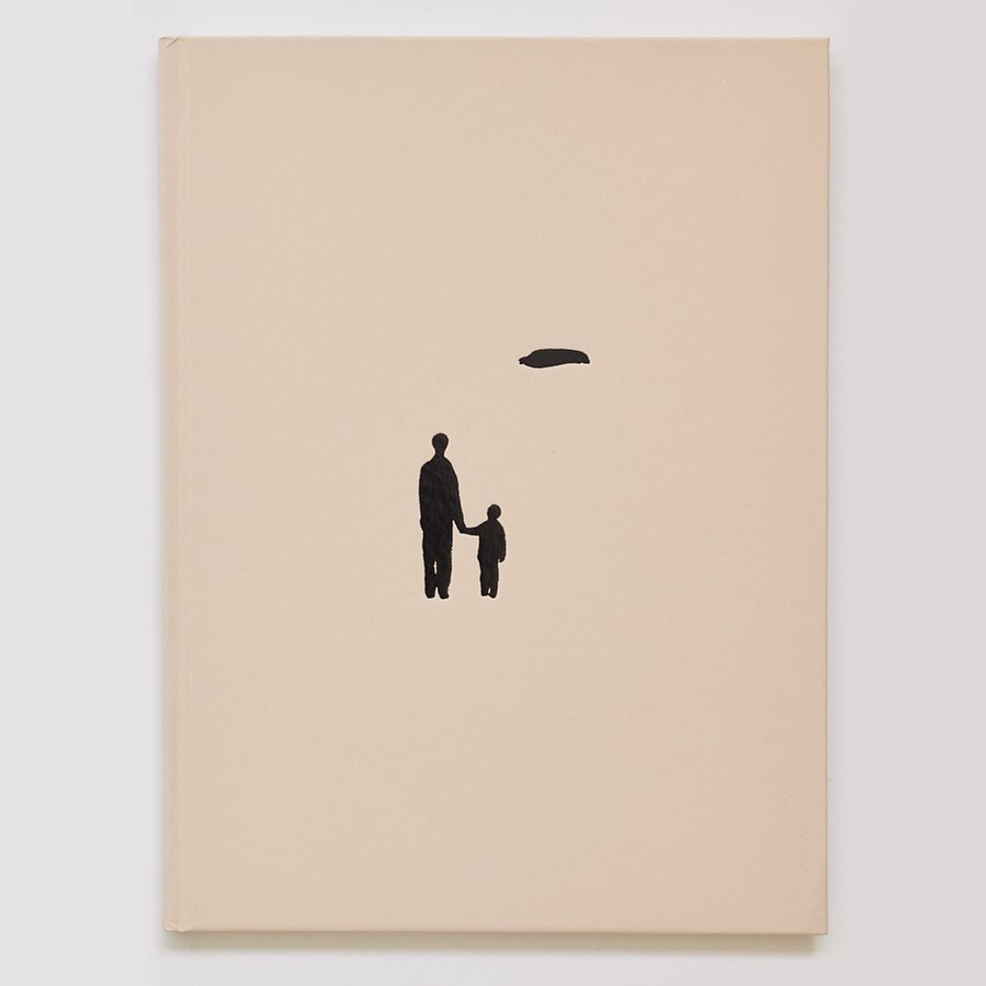 Artistic depiction of an adult and child holding hands on a canvas, set against a minimalistic, light-colored background with a dark abstract shape.