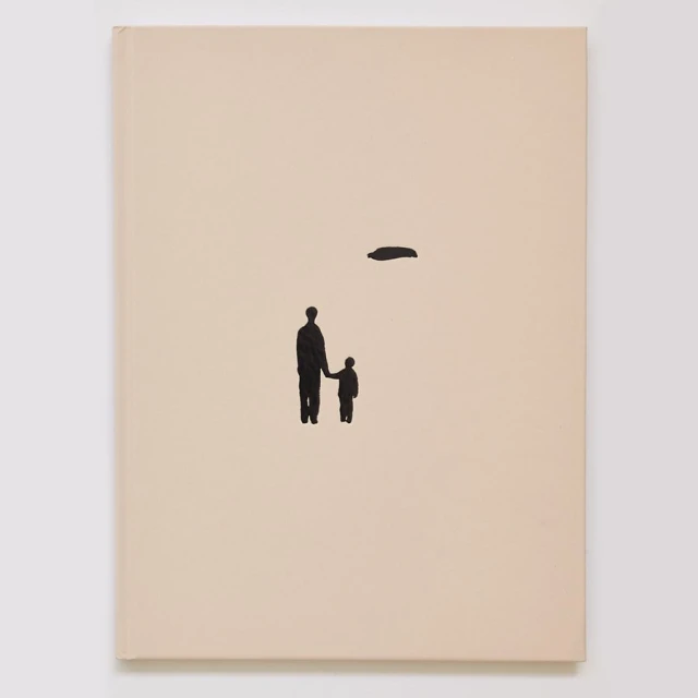 Artistic depiction of an adult and child holding hands on a canvas, set against a minimalistic, light-colored background with a dark abstract shape.
