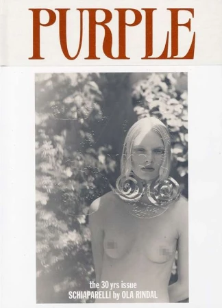 Magazine cover featuring a blonde woman wearing sculptural earrings and foliage background shot by Ola Rindal.