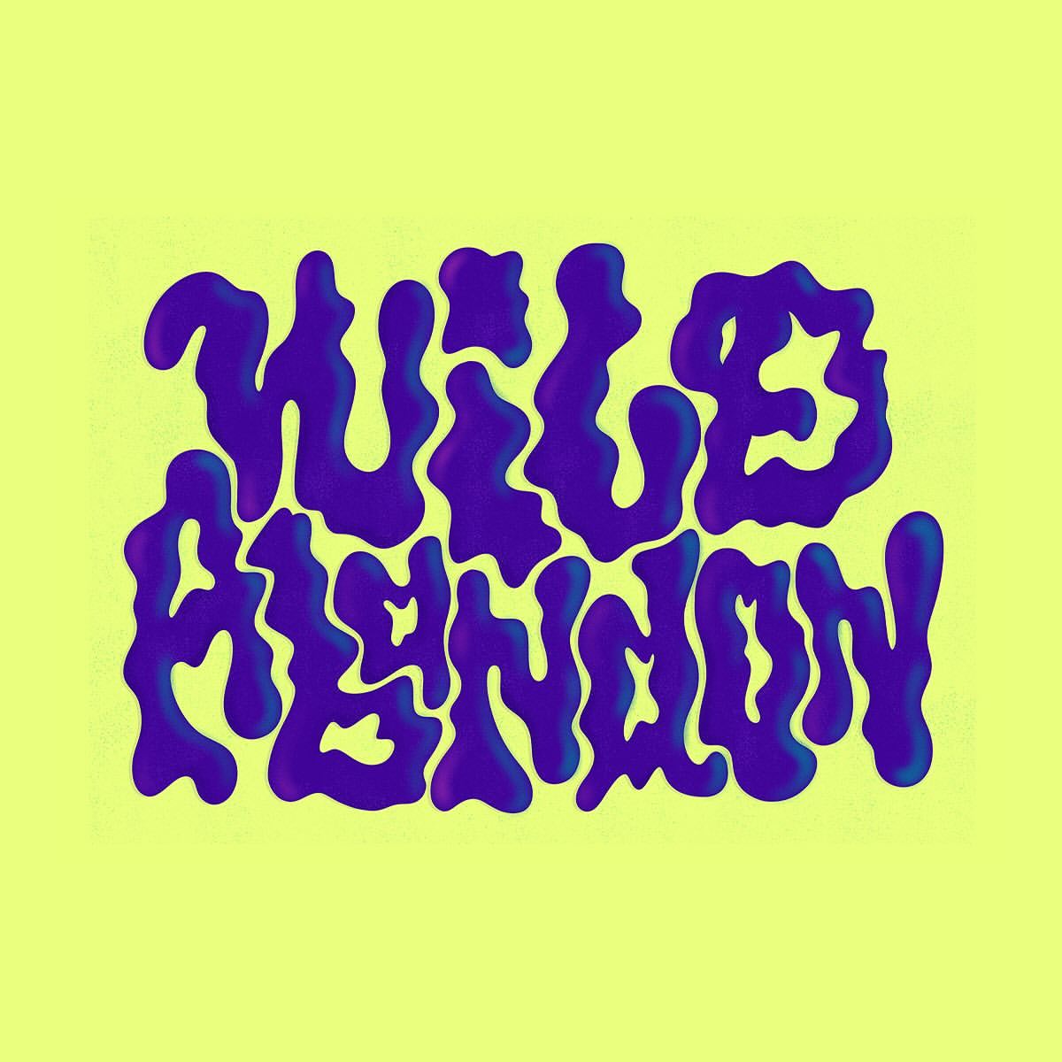Artistic rendering of the text "WILD ABANDON" in a stylized, rounded font with shades of purple and blue against a bright yellow background.