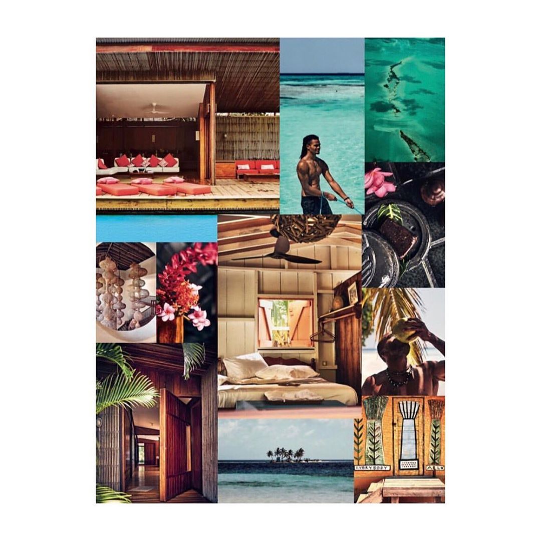 Collage of tropical island scenes: resort interiors, ocean views, underwater marine life, and local culture under natural lighting.
