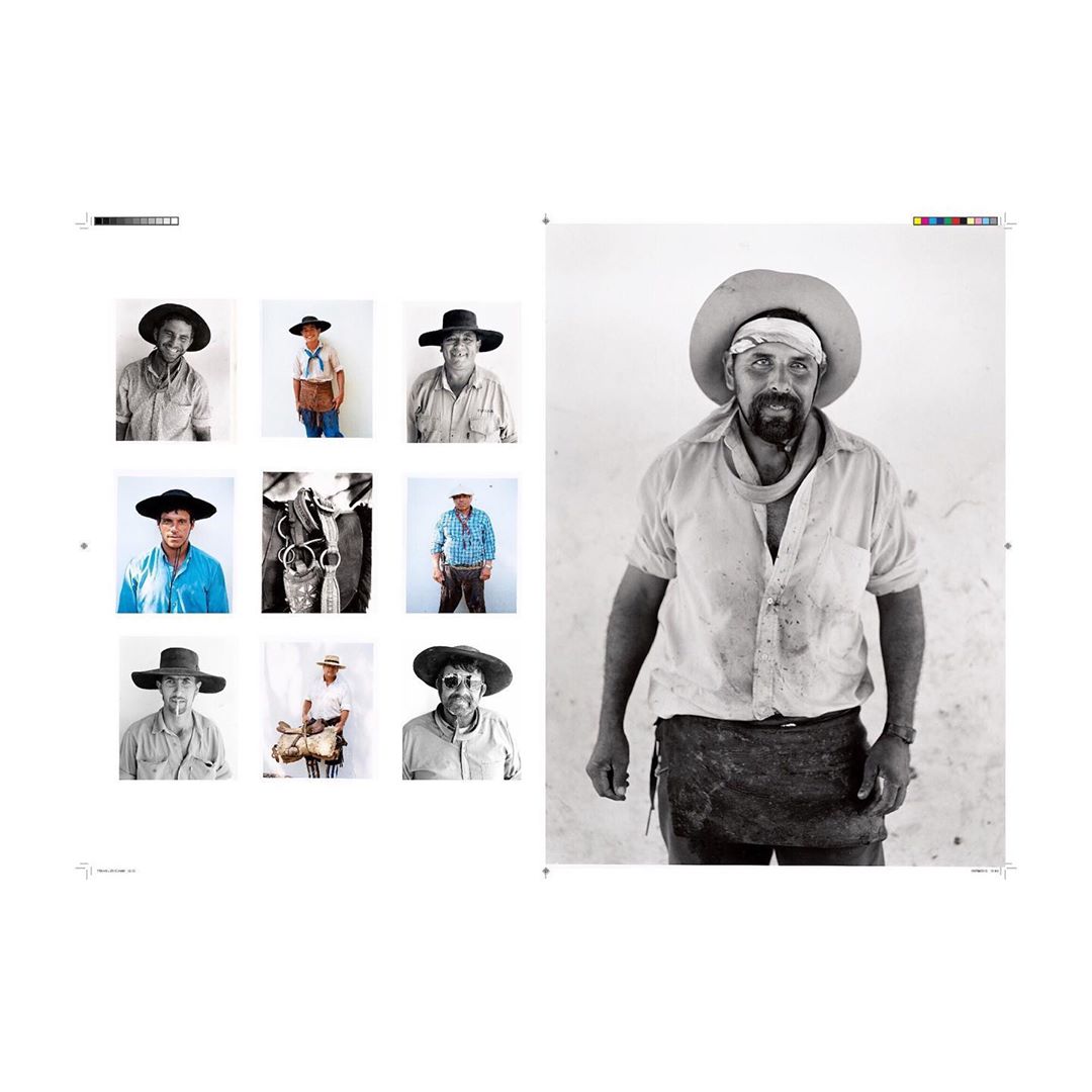 Collage featuring a weathered man wearing a hat and apron, with smaller portraits surrounding him, creating a character study.