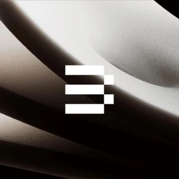Abstract 3D textured illustration featuring curved metallic grey forms and a central white layered symbol against a dark background.