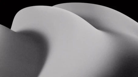Monochrome abstract sculptural form with smooth undulating curves against a solid black background