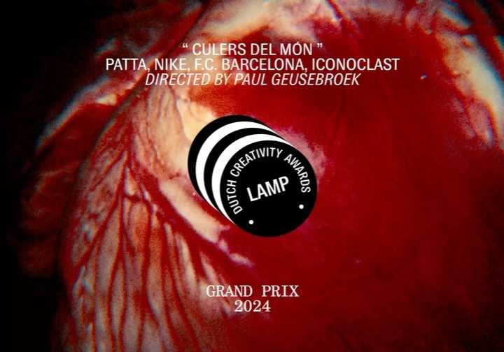 Abstract image with text including brand names like Nike, Patta, and F.C. Barcelona, and an award logo, on a background with organic textures.