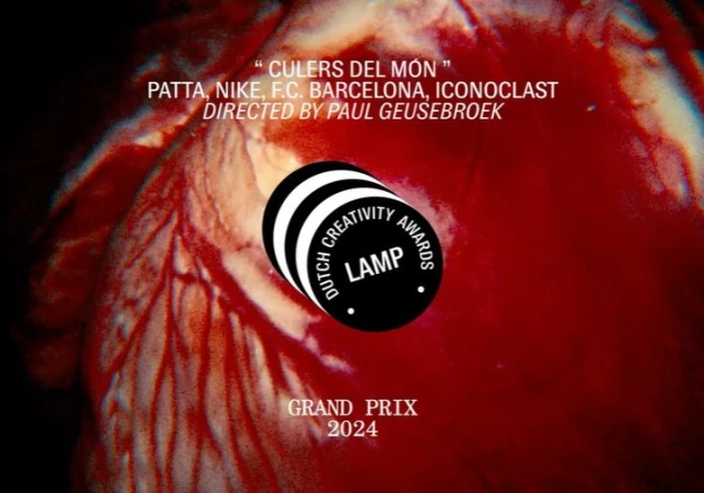 Abstract image with text including brand names like Nike, Patta, and F.C. Barcelona, and an award logo, on a background with organic textures.