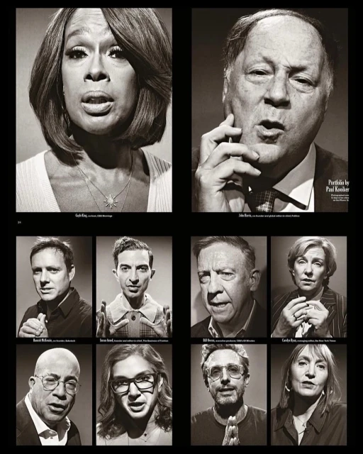 Black and white composite image featuring the portrait of nine different people looking directly at the camera with different facial expressions.