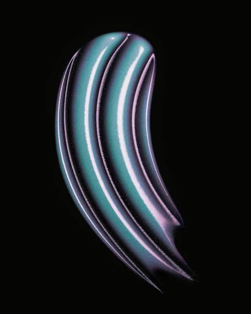 Close-up of a teal and purple smear of glossy cosmetic cream or lotion against a black background, studio lighting.