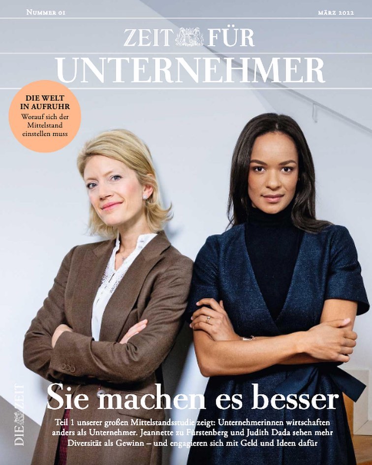 Magazine cover featuring two businesswomen in professional attire, arms crossed, confident expressions, Zeit fur Unternehmer March 2013 issue.