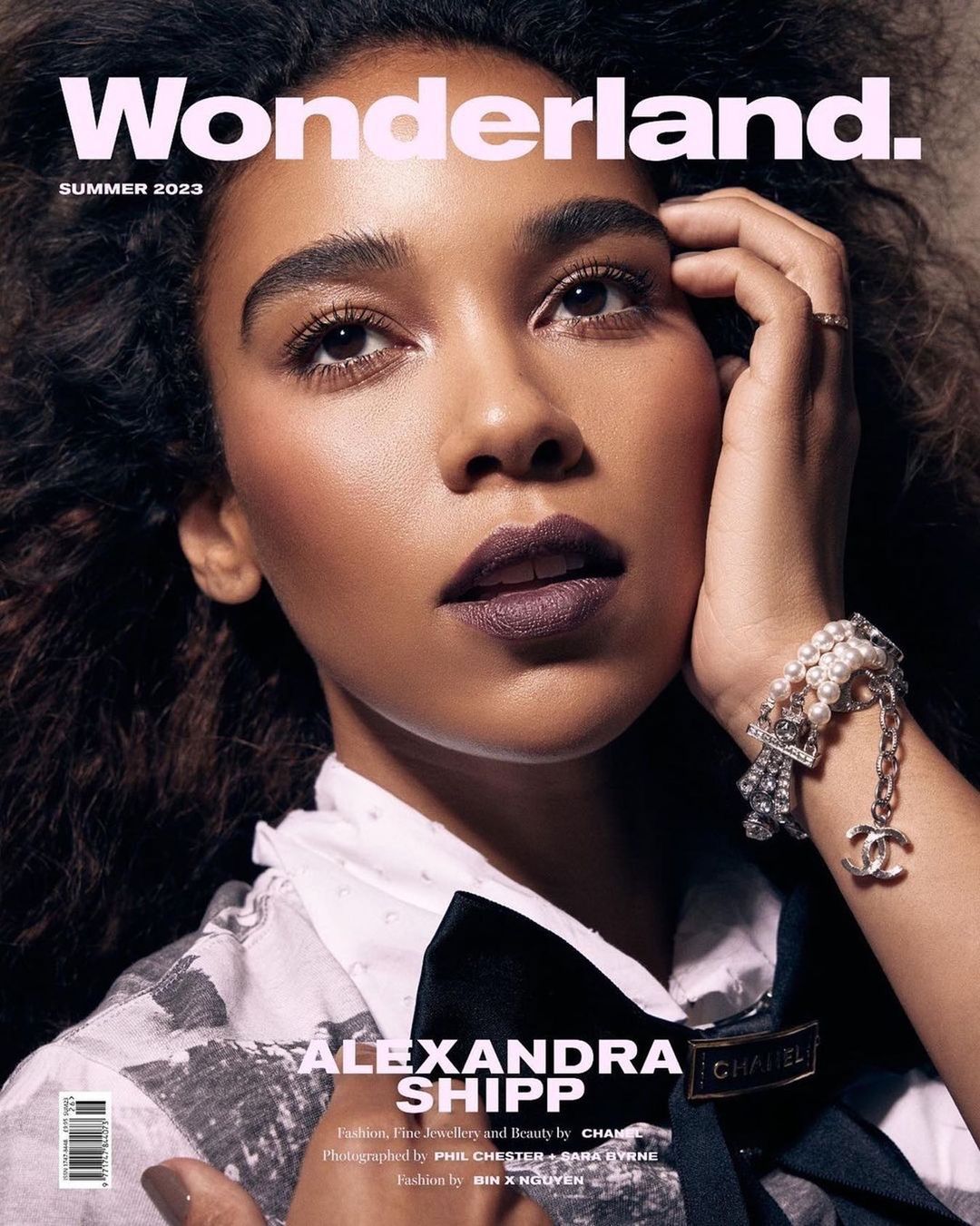 Wonderland magazine summer 2023 cover featuring Alexandra Shipp in a close-up, head-and-shoulders shot wearing Chanel jewellery and beauty products.