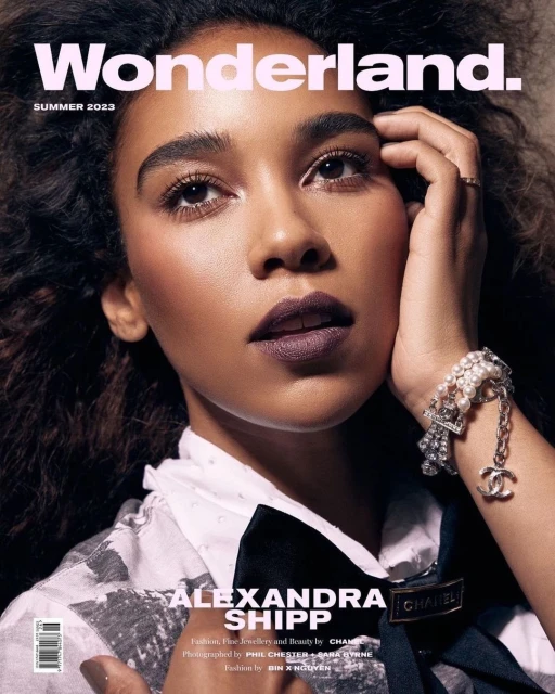 Wonderland magazine summer 2023 cover featuring Alexandra Shipp in a close-up, head-and-shoulders shot wearing Chanel jewellery and beauty products.