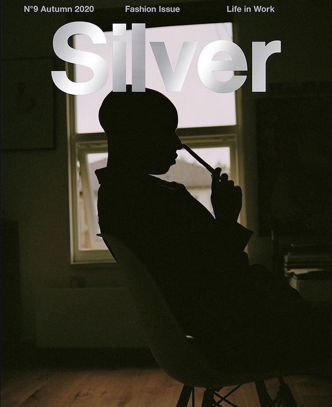 Silhouette of a person seated on a chair in front of a window, with the word Silver printed across the top.