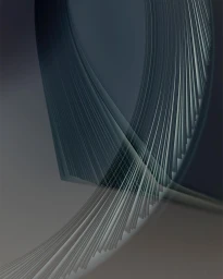 Abstract architectural or sculptural composition featuring curved layered ribbed elements in grey and dark tones.