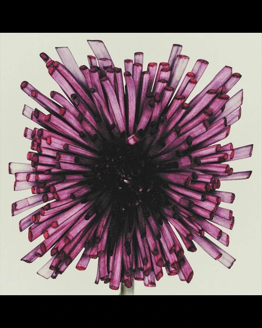 Illustration of a spiky purple spider mum flower on a white background. Detailed botanical drawing showcases the flower's texture.