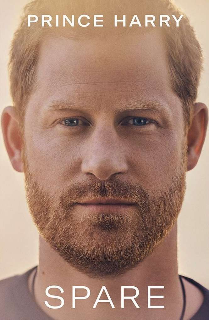 Book cover featuring a close-up portrait of Prince Harry with the title 'SPARE' below the face in a simple, elegant sans-serif font.