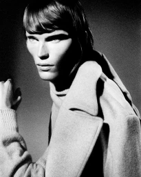 Portrait of Jordan Barrett wearing a heavy coat and turtleneck in high contrast black and white by Hector Clark for Esquire