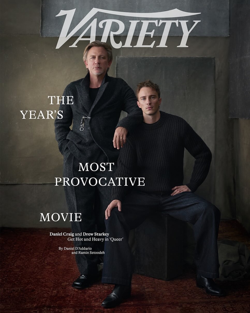 Variety magazine cover featuring two men, Daniel Craig and Drew Starkey, in dark clothing against a textured backdrop, with magazine text.