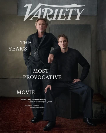 Variety magazine cover featuring two men, Daniel Craig and Drew Starkey, in dark clothing against a textured backdrop, with magazine text.