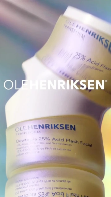 Ole Henriksen Dewtopia 25% Acid Flash Facial skincare product in stacked glass jars, featuring the brand logo and product details.