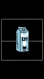 Illustrated blue oat milk carton with white typography centered on a black background