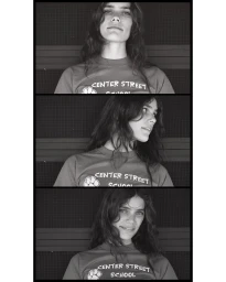Black and white portrait diptych or triptych of a young woman wearing a Center Street School t-shirt by Robert Nethery