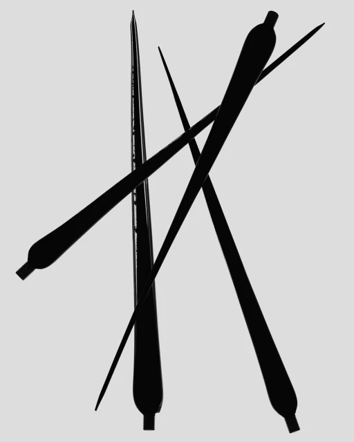 Abstract monochrome image of four elongated black objects intersecting against a neutral gray backdrop, creating a geometric and stark aesthetic.