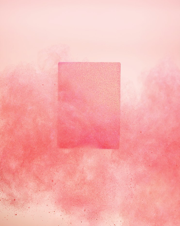 Square form in suspended animation amongst coral clouds. Abstract art composition of geometric shapes and nebulous textures.