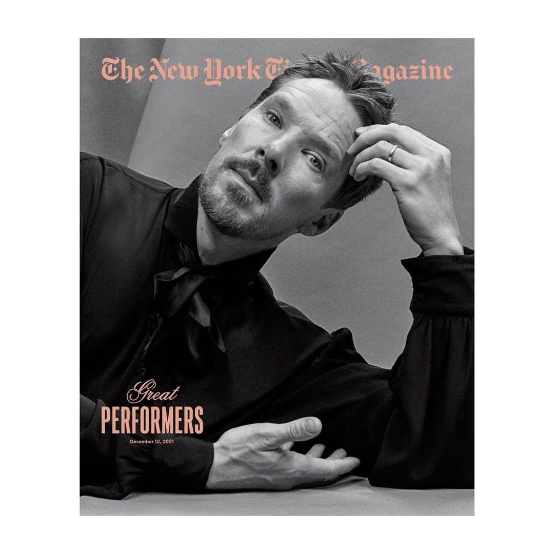 Portrait of actor Benedict Cumberbatch by photographer Ruven Afanador for The New York Times Magazine in black and white.