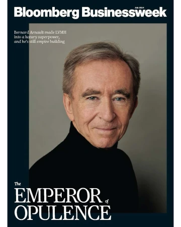 Bloomberg Businessweek cover featuring a portrait of Bernard Arnault, captured in a medium shot against a neutral background.