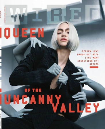 Wired magazine cover featuring a woman with platinum blonde hair, dark roots, and a pinstripe jacket surrounded by ghostly, pale arms.