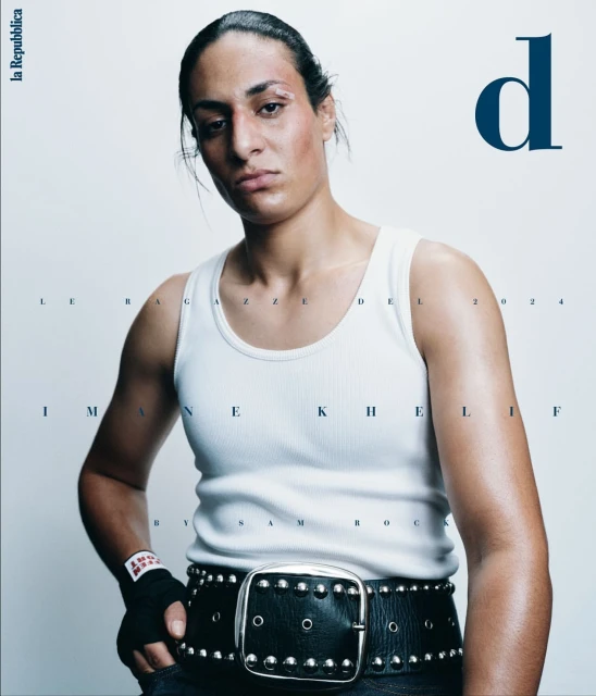 Magazine cover featuring a woman with boxing wraps and a belt, wearing a tank top, against a plain background. La Repubblica logo is visible.