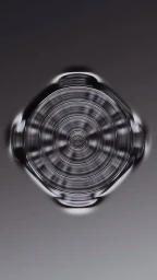 Abstract 3D render by Sawdust featuring concentric metallic ripple patterns on a smooth dark grey gradient surface
