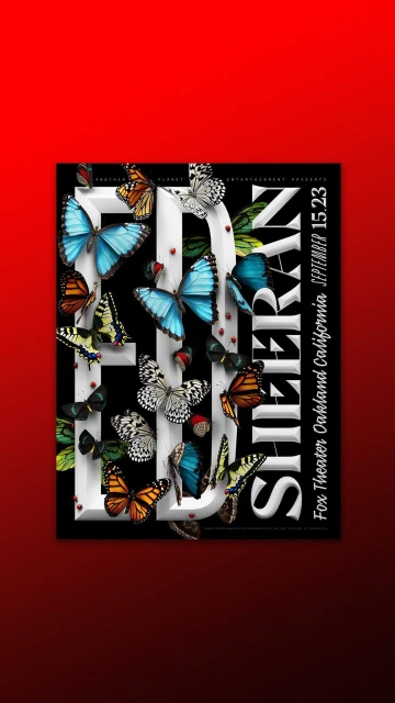Poster art with butterflies on letters spelling out 'Sieradz,' promoting a Fox Theater Oakland California event on September 15, 2023.