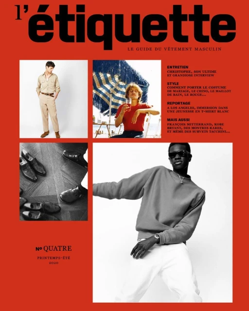 L'Étiquette magazine cover featuring a collage of fashion forward images, with models in clothing and a black and white shoe photograph.