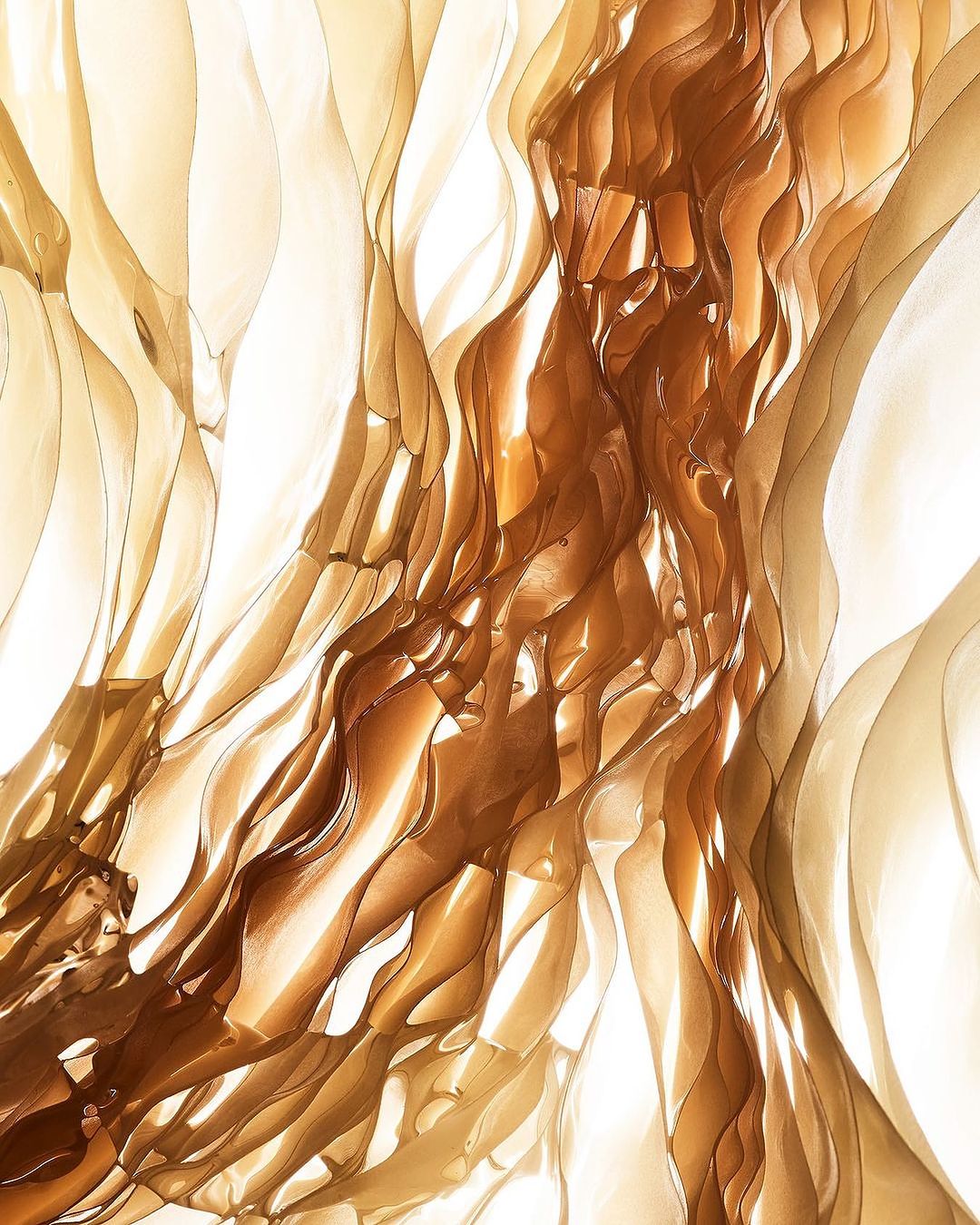 Abstract folds of translucent golden fabric, arranged in a flowing, organic pattern with subtle gradients and texture.