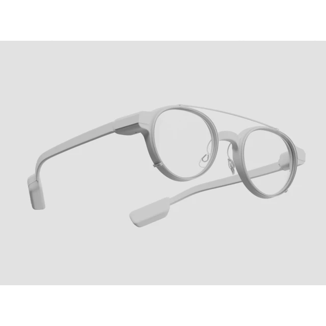 Close-up of light gray eyeglasses with round lenses and a modern frame design, showcasing eyewear style and optical technology.