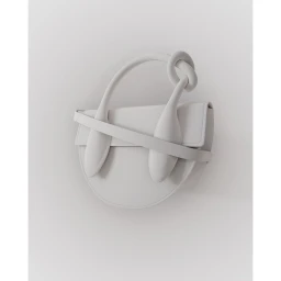 Minimalist white sculptural handbag with a knotted handle against a seamless white background.