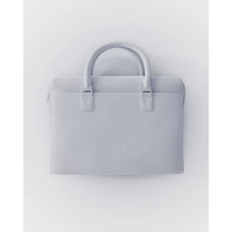CGI lavender leather handbag with top handles centered against a pale background