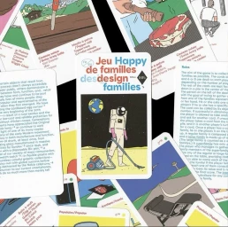 Illustrated card game featuring a spaceman vacuuming the moon surface by Simon Bailly