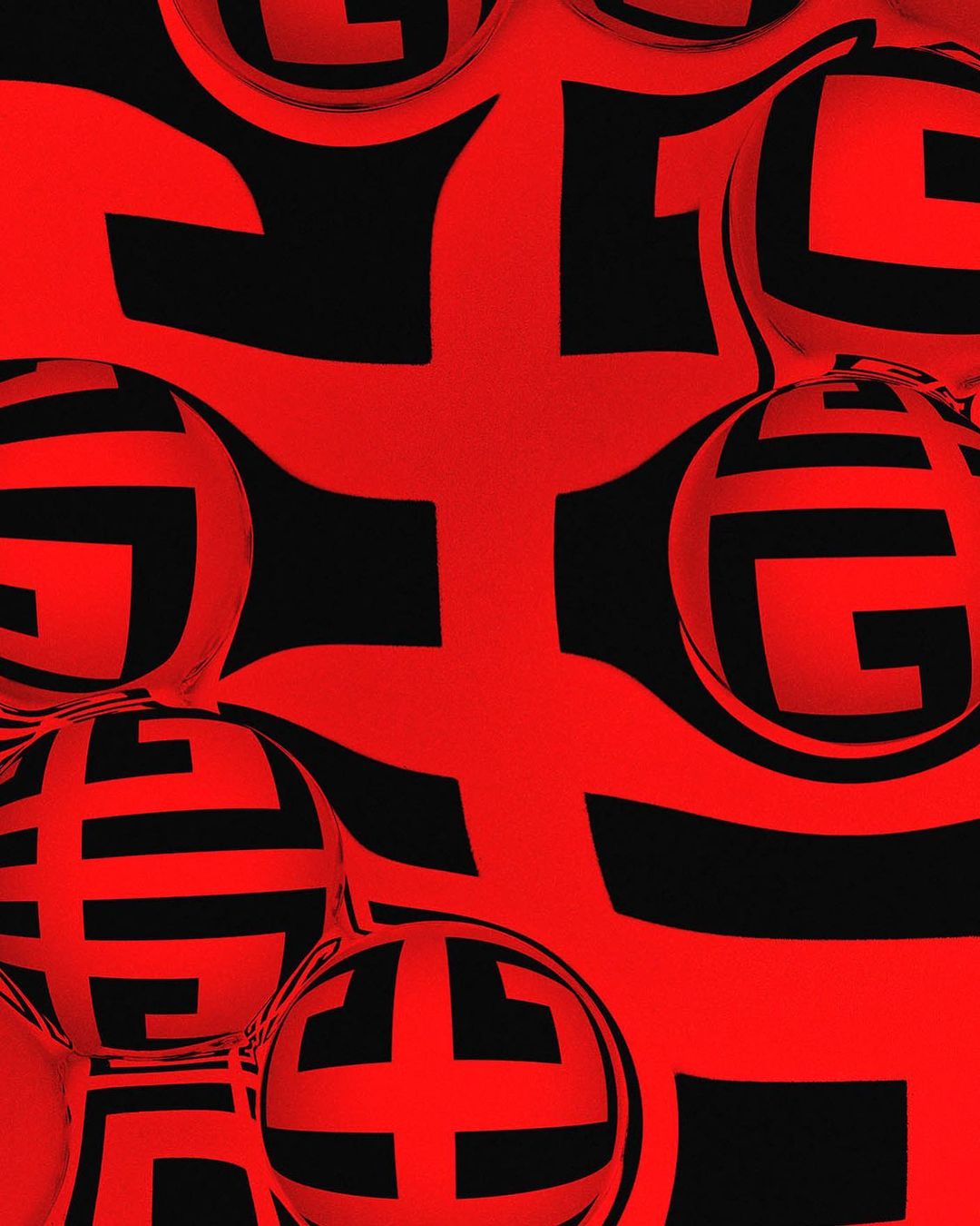 Abstract image featuring geometric shapes and patterns in a bold red and black color palette, creating a visually striking composition.