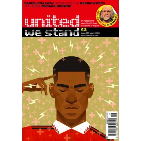 Illustrated magazine cover featuring a stylized portrait of a person, a disembodied hand, and the publication title "United We Stand."