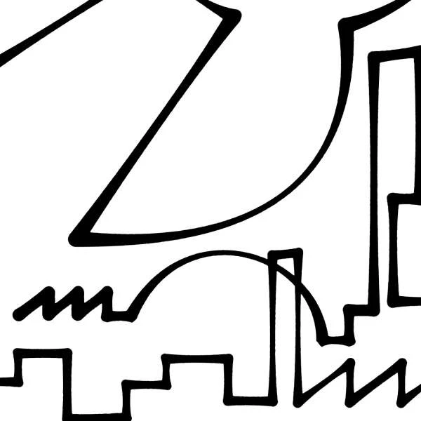 Abstract line drawing on a white background featuring geometric shapes and a cityscape silhouette, conveying a modern and minimalist aesthetic.