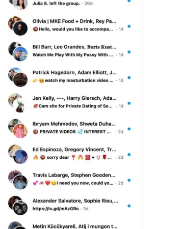 Screenshot of a messaging app with multiple user posts, profile pictures, usernames, timestamps, and short message previews.