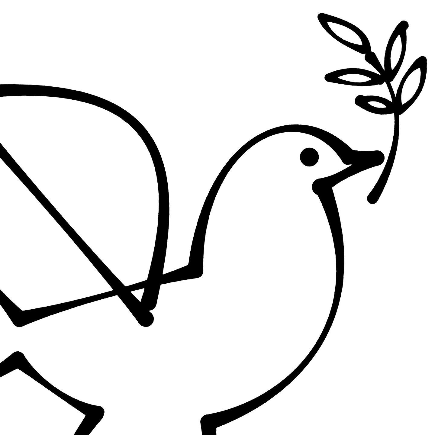 Stylized black and white line drawing of a bird holding a leafy twig in its beak, set against a clean white background.