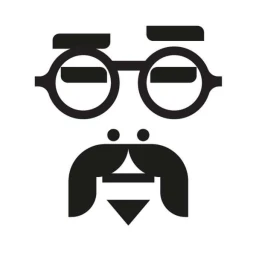 Minimalist black and white vector illustration of a man face with glasses, thick eyebrows, and a mustache by Stan Chow.