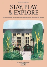 Illustration of Old Course Hotel St Andrews by Stephanie Ginger featuring building exterior with lush foliage