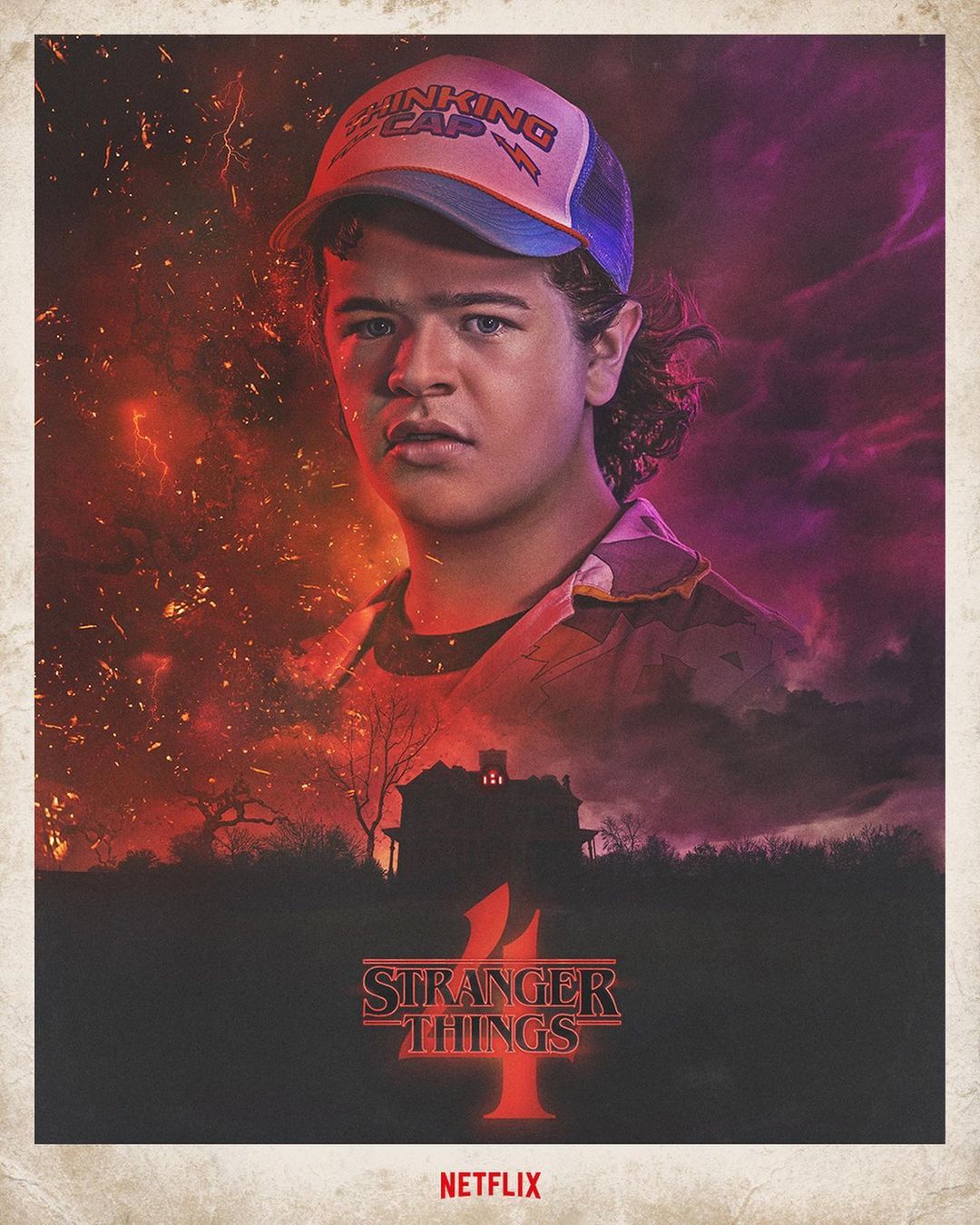 Promotional image featuring a young adult male wearing a cap, set against a backdrop reminiscent of the TV series 'Stranger Things'.